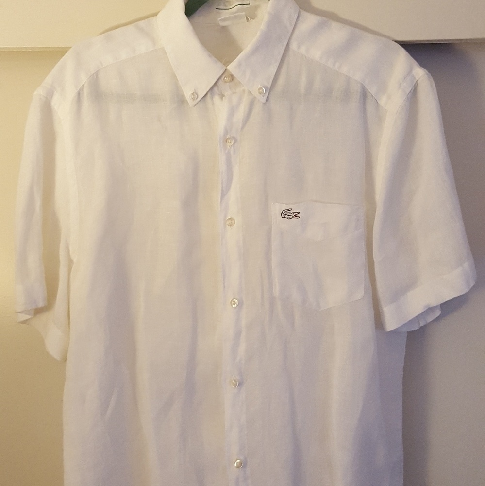 Lacoste Linen Button-front T-shirt Mens 40